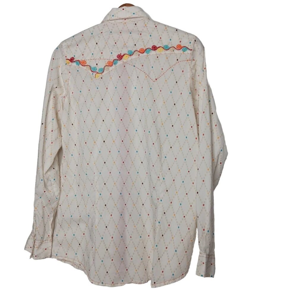 Twenty X Tailored Fit Womens L Shirt Long Sleeve Western Snap Geometric Cream